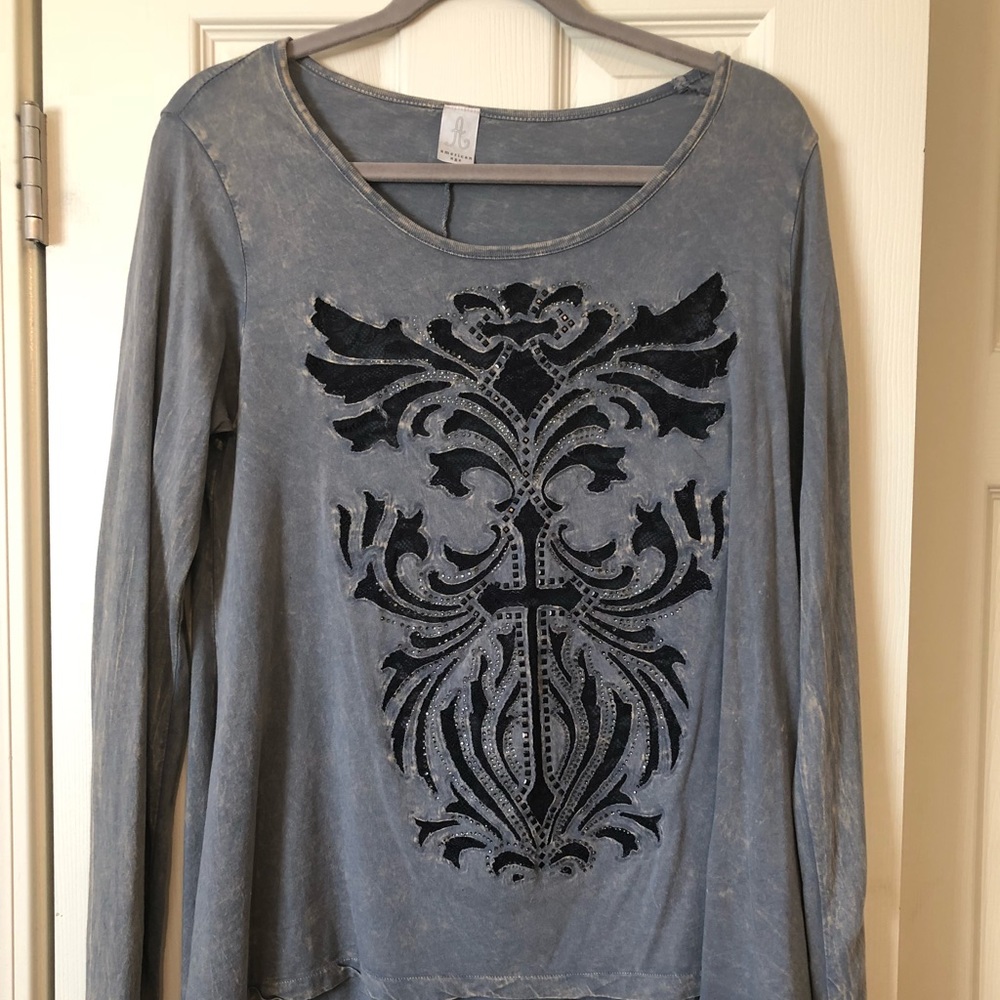 Distressed green long sleeve blouse